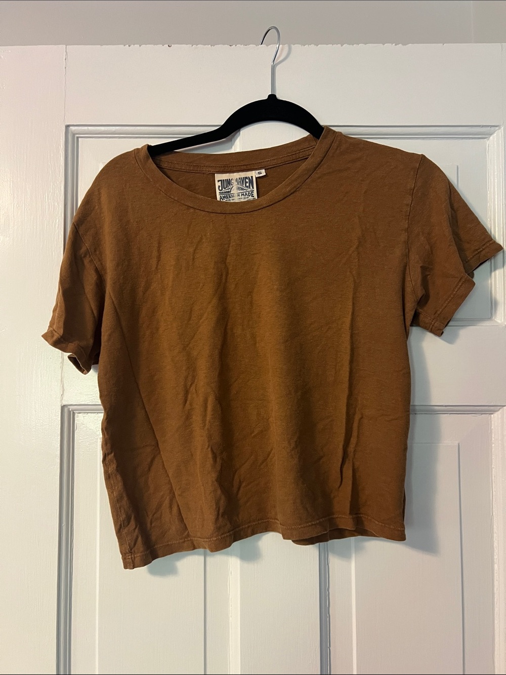 Jungmaven SS Short Sleeve Crop Tee in flax Brown small ORGANIC COTTON HEMP